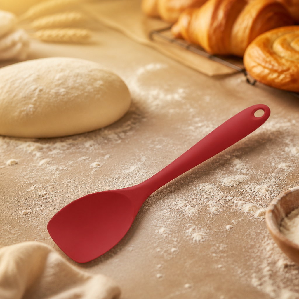Commercial Silicone Spoon Spatula 28cm in red, heat resistant