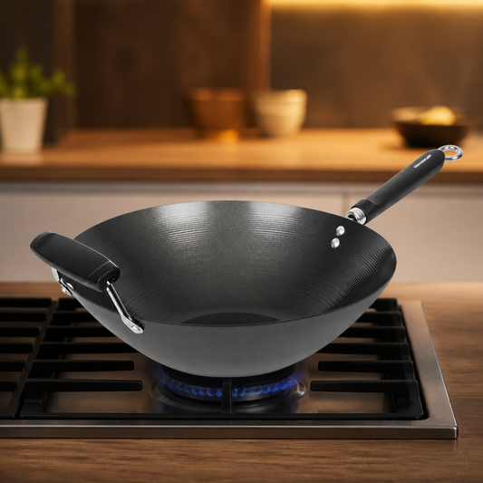 Commercial Non-Stick Flat Base Wok 356mm Induction Compatible