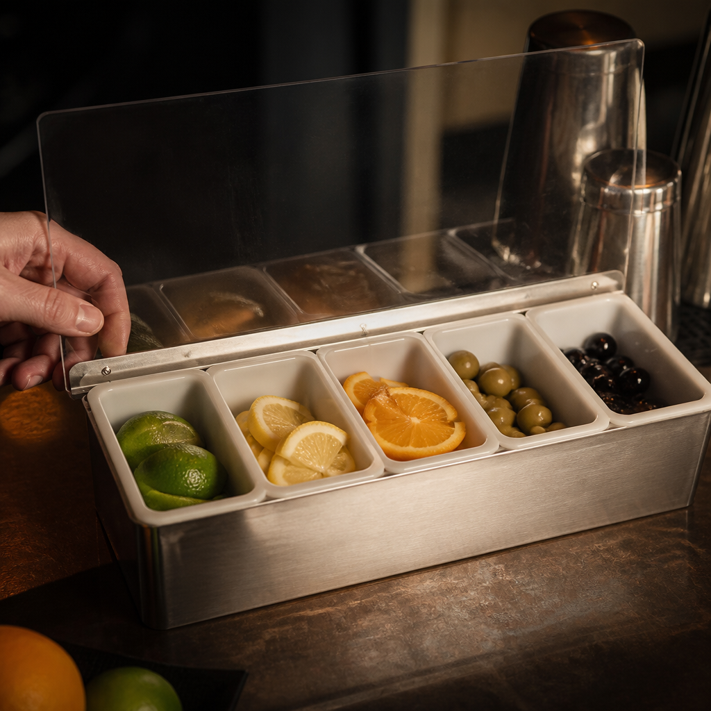 5 Compartment Condiment Holder in Stainless Steel