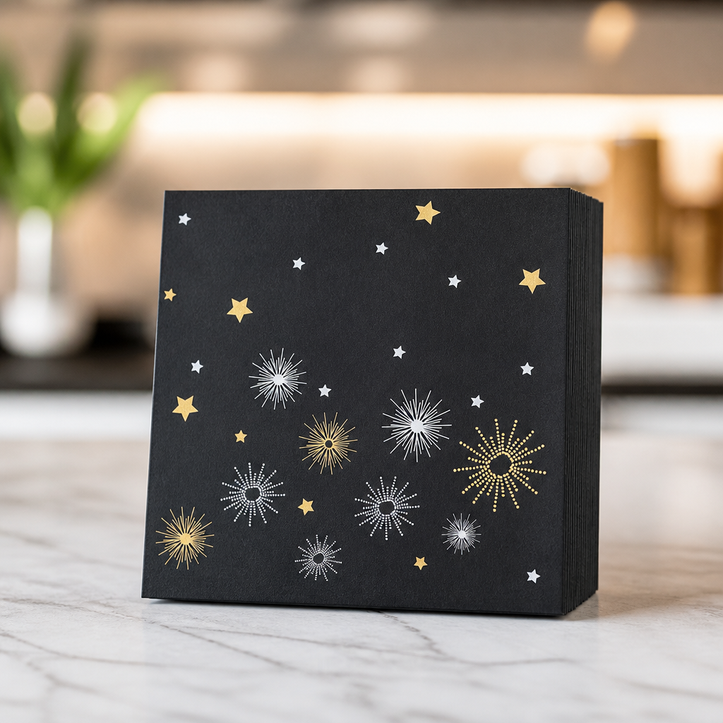 Commercial 2-Ply Lunch Napkins 33x33cm Midnight Sparkle 1000 Pack