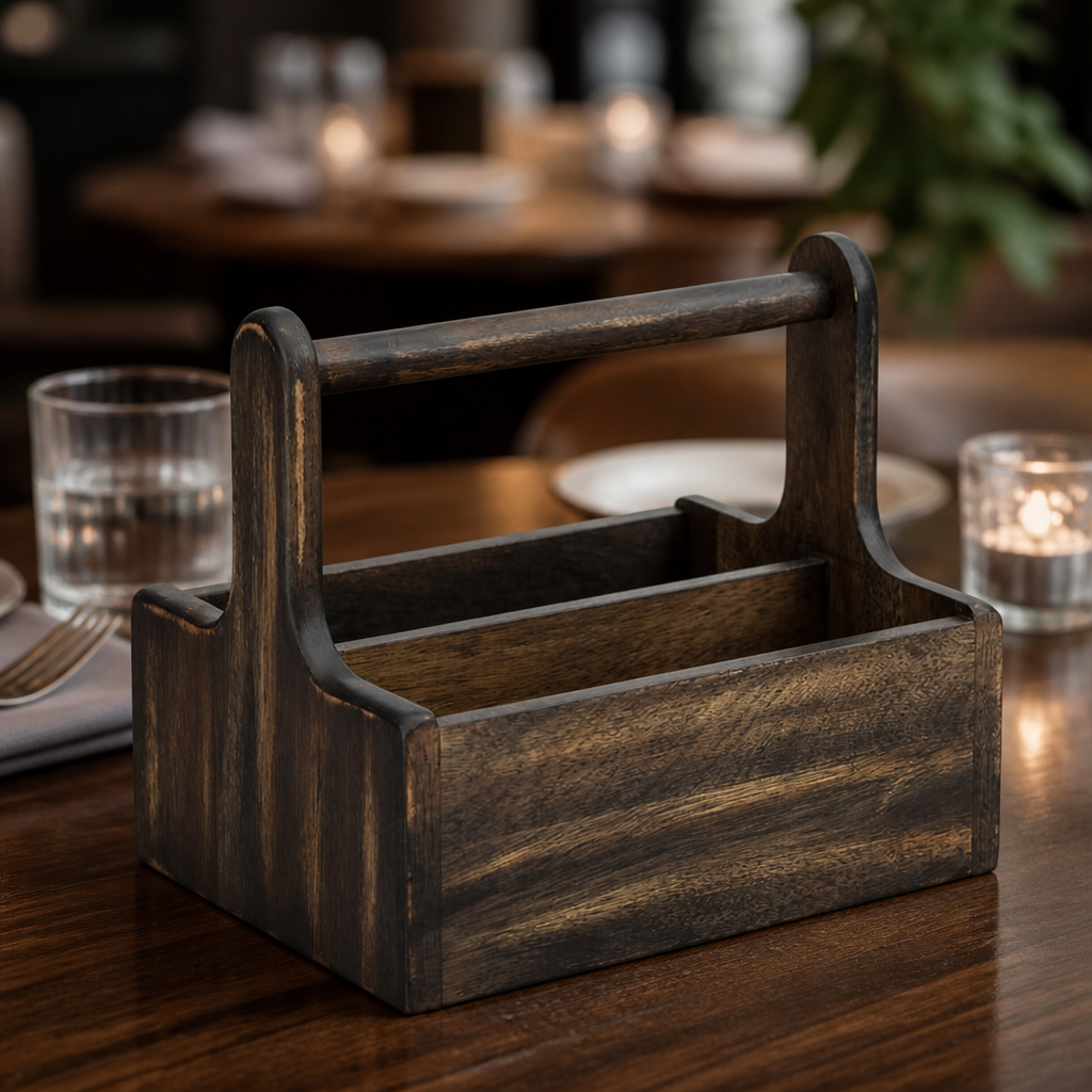 Commercial Wooden Table Caddy Condiment Holder 2 Pack Black