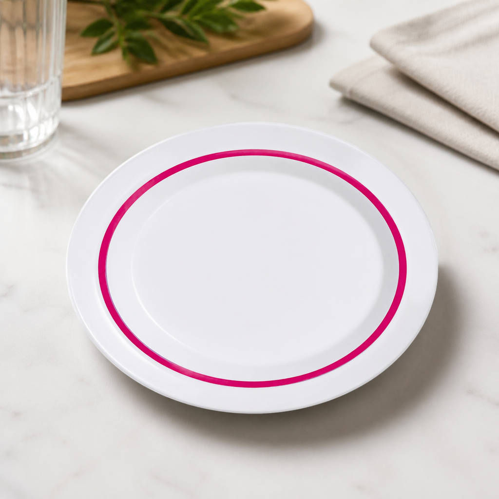 Commercial Plates 190mm Red Rim 12 Pack for Care Facilities