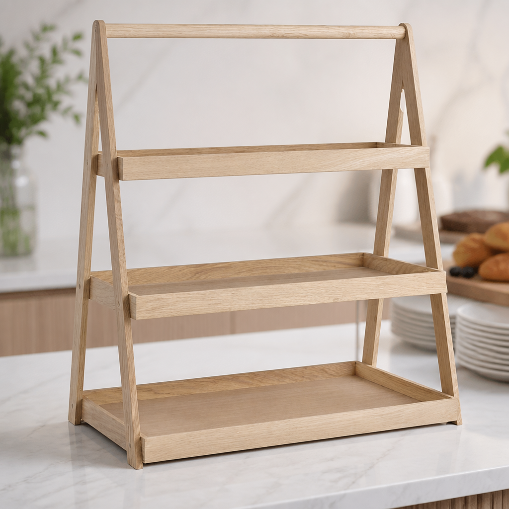 Three-Tier Wooden Serving Tray 640mm Height Commercial Display