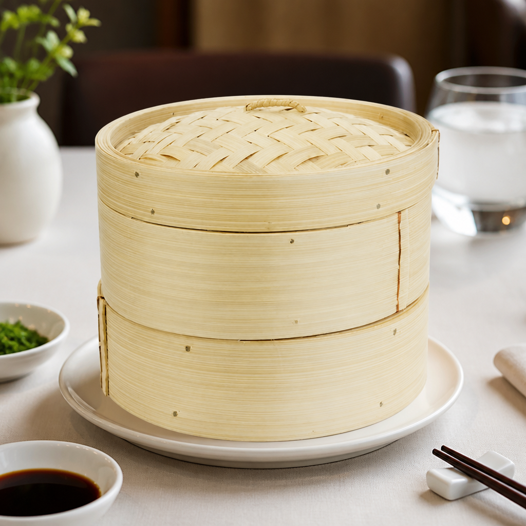 Commercial Bamboo Food Steamer 203mm 1.4Ltr Serving Basket