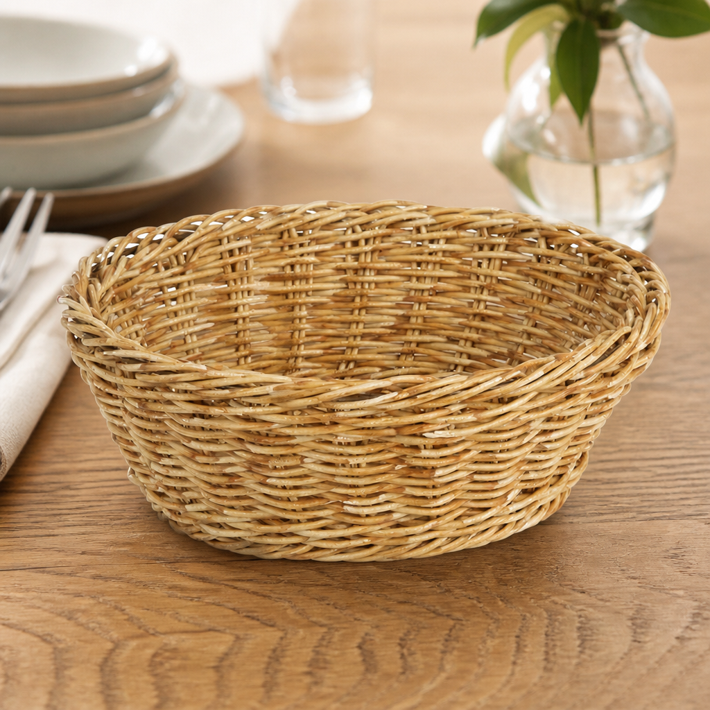 Commercial Round Serving Basket 220mm Light Brown Polywicker