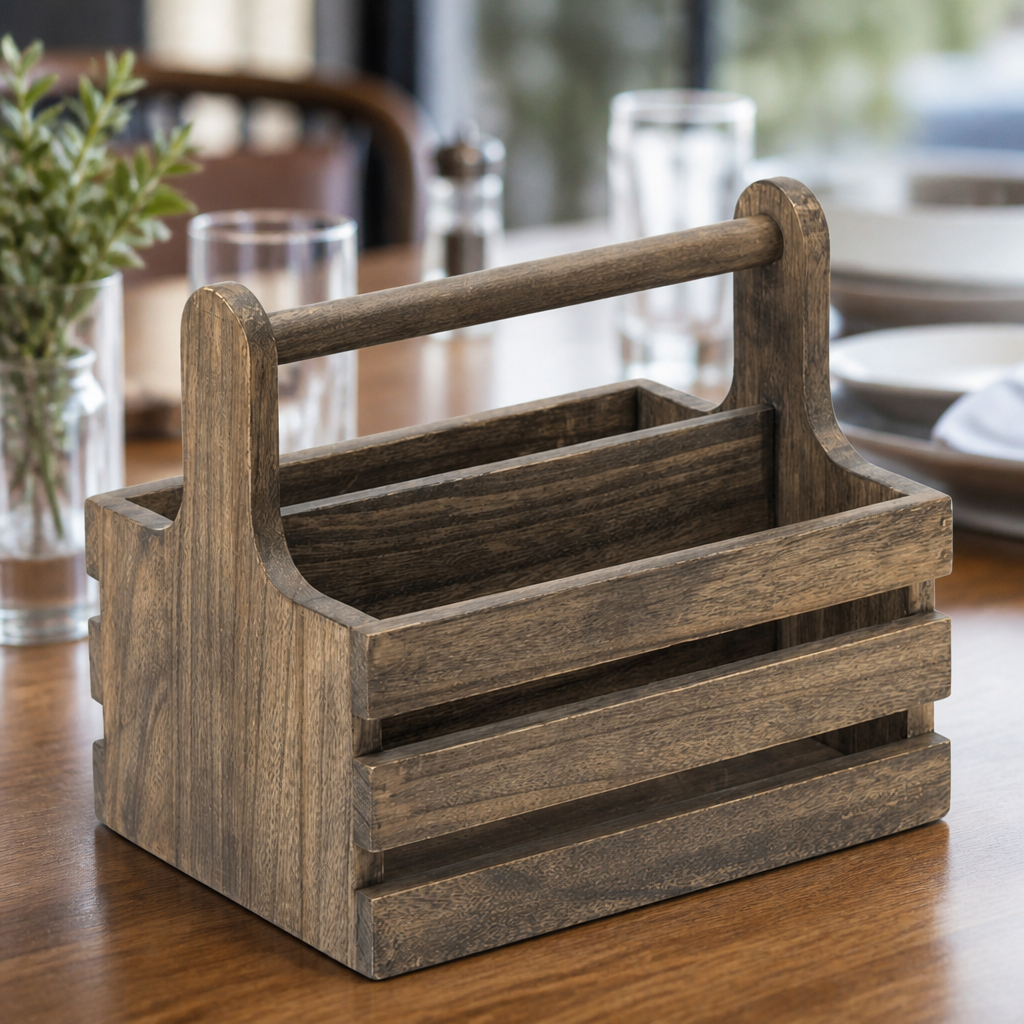 Medium Wooden Condiment Holder Caddy for Tabletop Organisation
