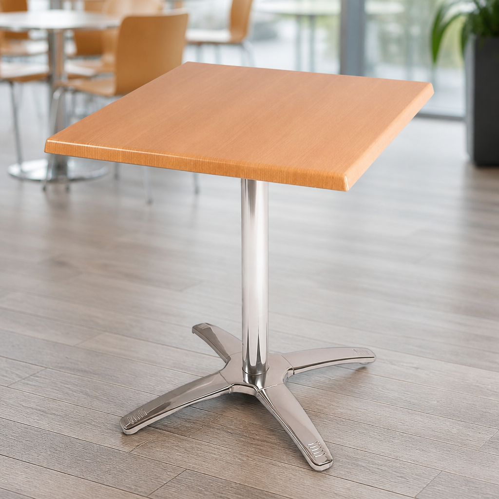 Commercial Square Beech Tabletop with Chrome Base 710mm High