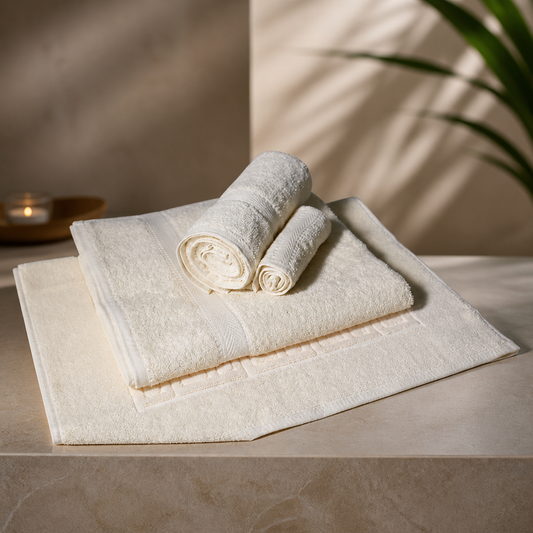 Commercial Spa Towel Set Cream - Bath, Hand, Face, Mat