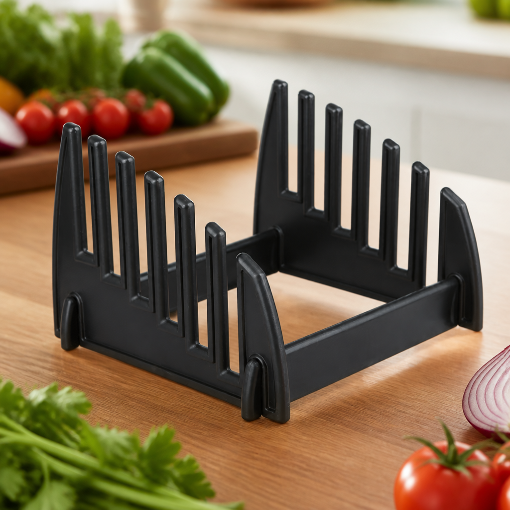Black Plastic Chopping Board Rack with 6 Slots
