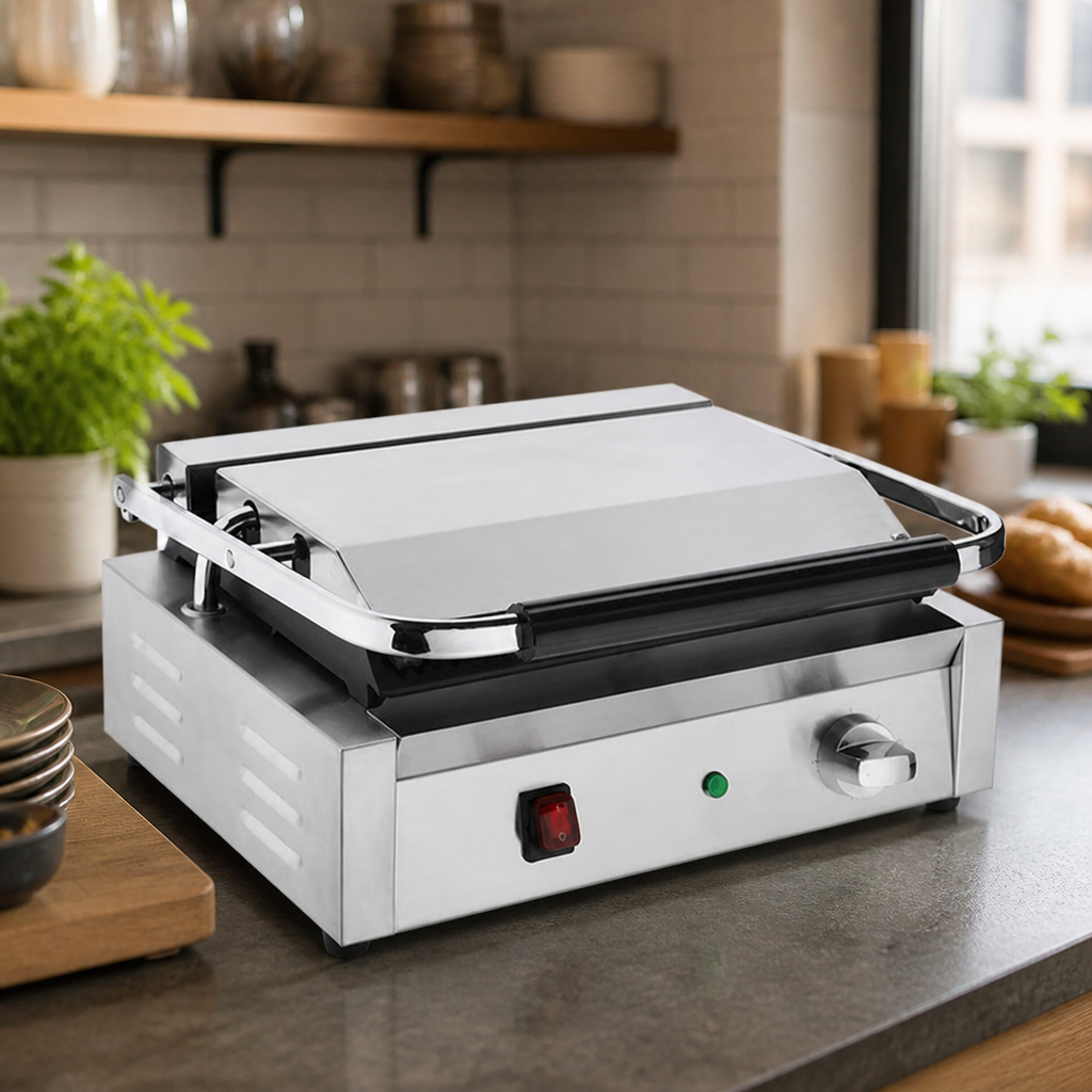 Large Commercial Ribbed Contact Grill 300 x 226mm Cooking Area