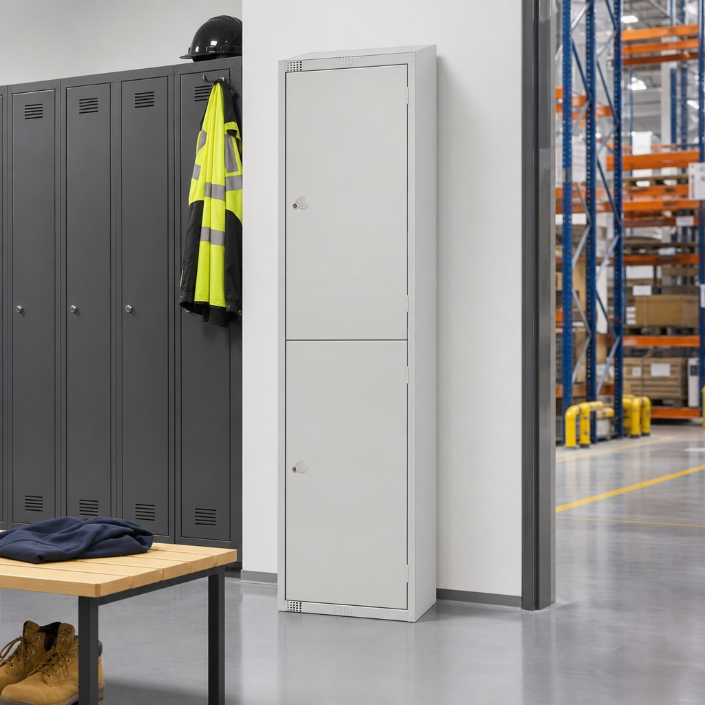 2 Door Metal Storage Lockers with Sloping Top and Antibacterial Finish