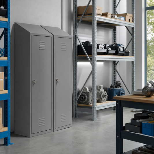 2 Door Metal Storage Lockers with Sloping Top and Antibacterial Finish
