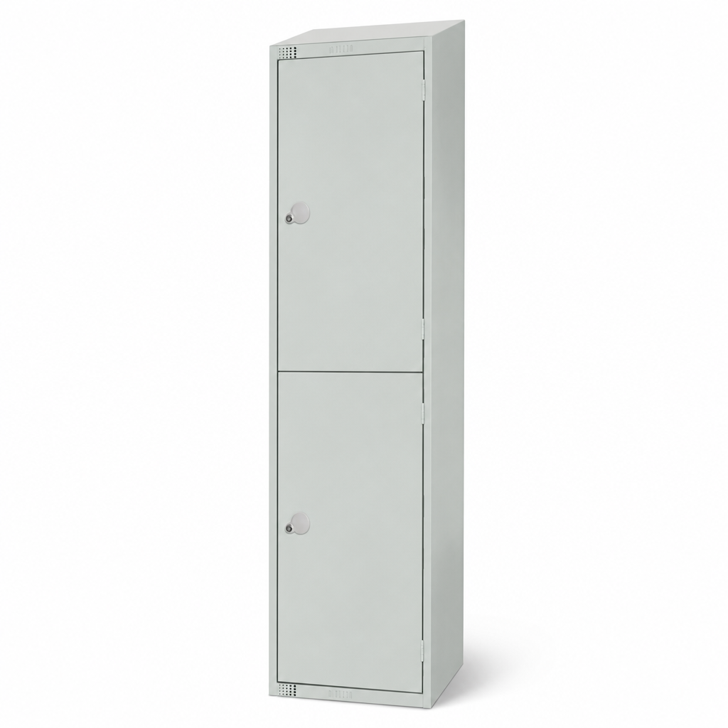 2 Door Metal Storage Lockers with Sloping Top and Antibacterial Finish