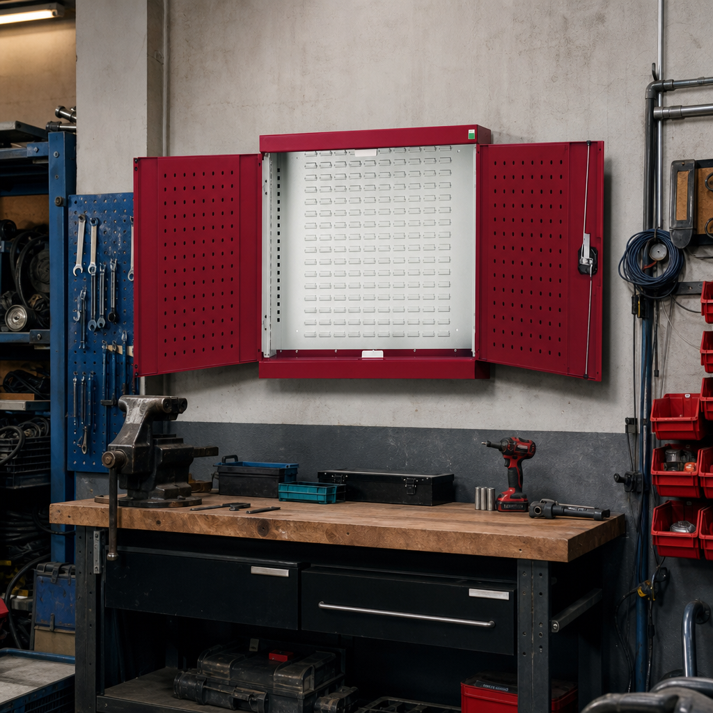 2 Door Tool Hanging Louvre and Perforated Wall Cupboard