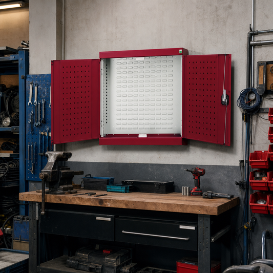 2 Door Tool Hanging Louvre and Perforated Wall Cupboard