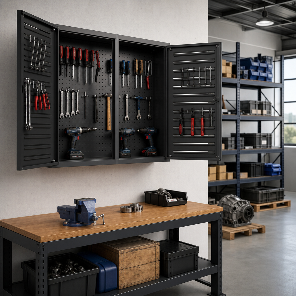 2 Door Tool Hanging Louvre and Perforated Wall Cupboard