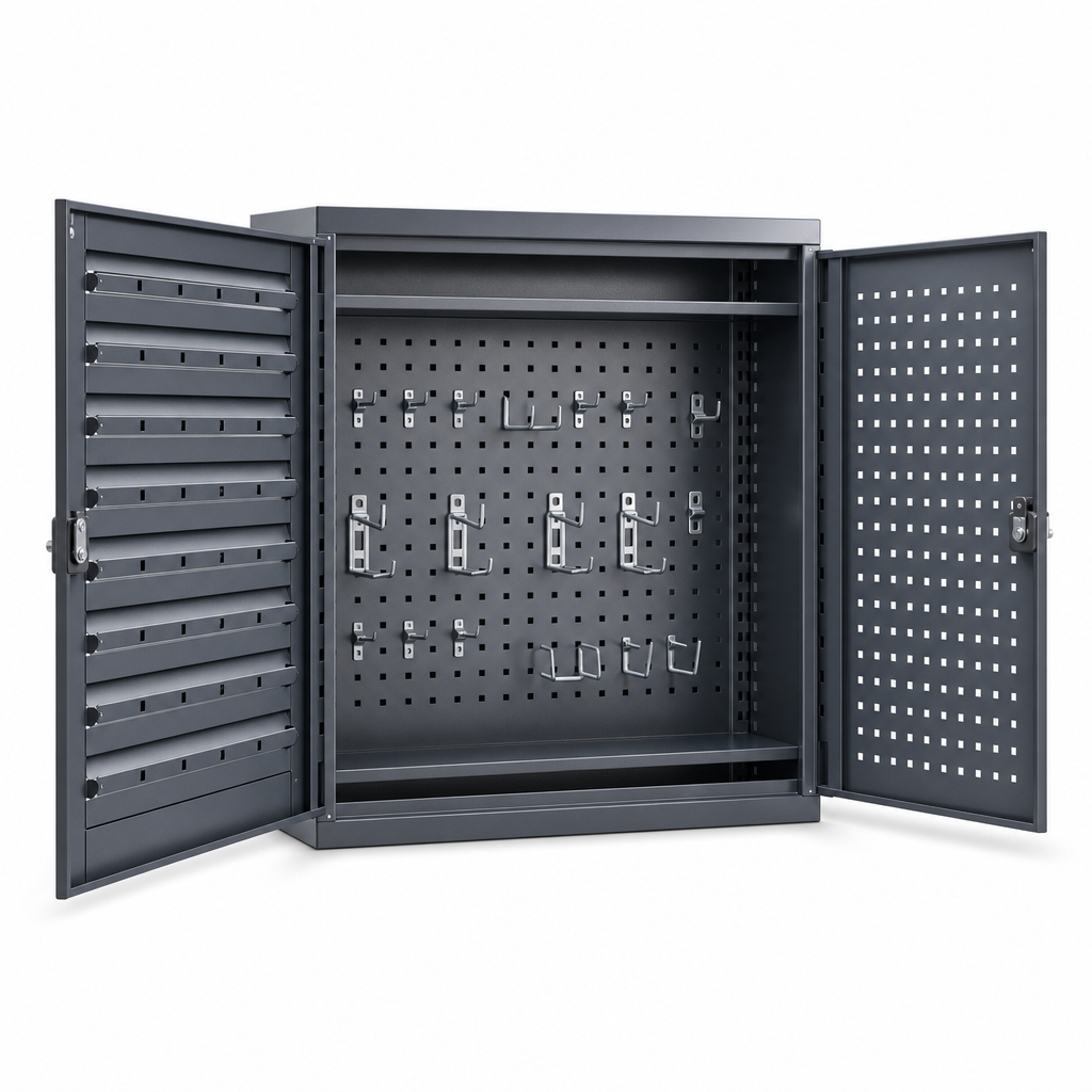 2 Door Tool Hanging Louvre and Perforated Wall Cupboard