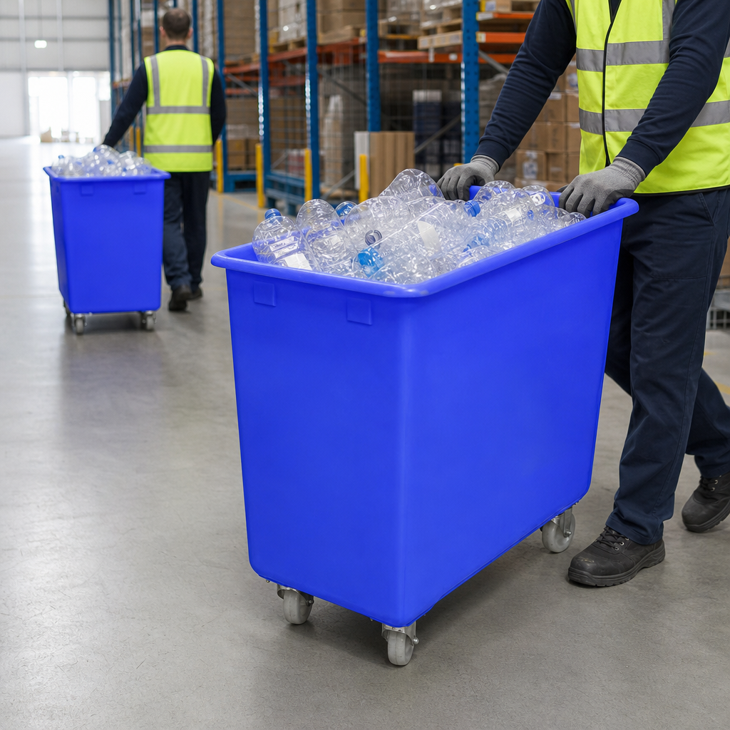 200L Plastic Bottle Skip Waste Bin on 4 Wheels