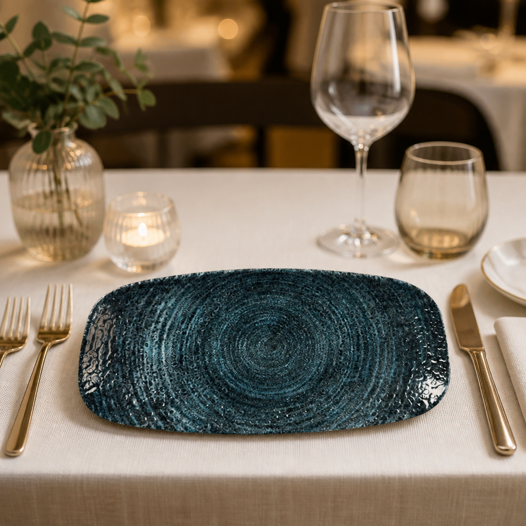 Commercial Oblong Plates 200mm Blue Super Vitrified Ceramic 12 Pack