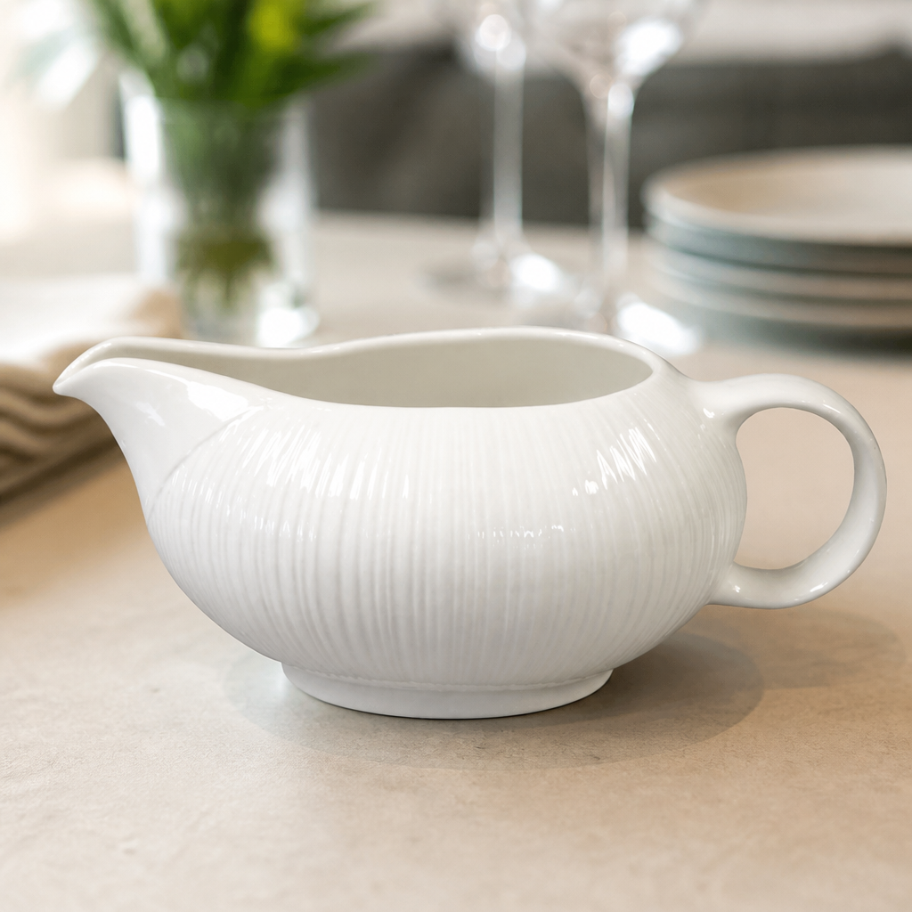 340ml Commercial Sauce Boat - Elegant Embossed Design - 6 Pack