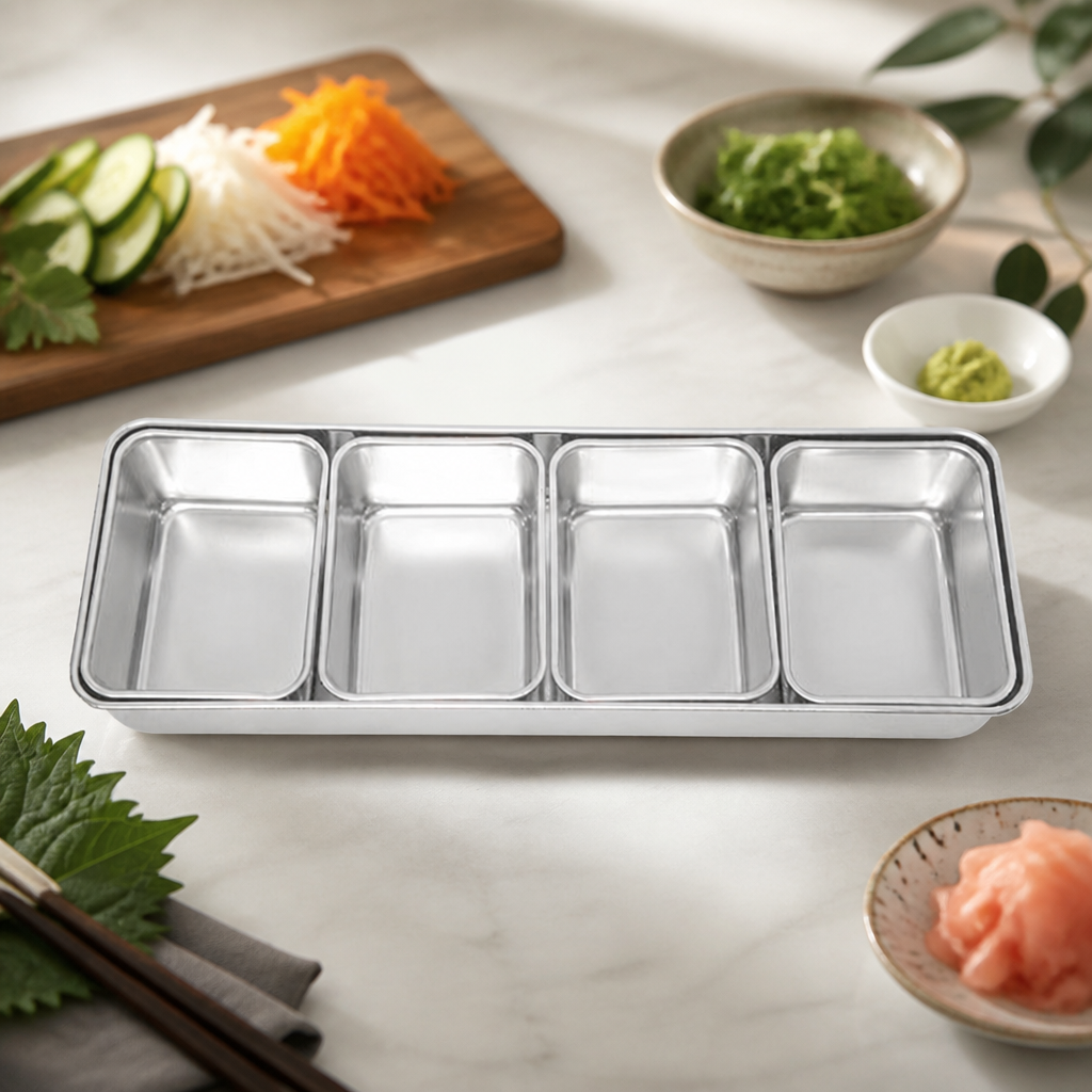 Commercial Yakumi Pan Condiment Holder with 4 large inserts