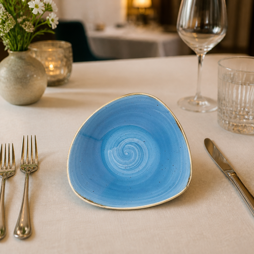 Commercial Triangle Bowls 235mm in Cornflower Blue, 12 pack