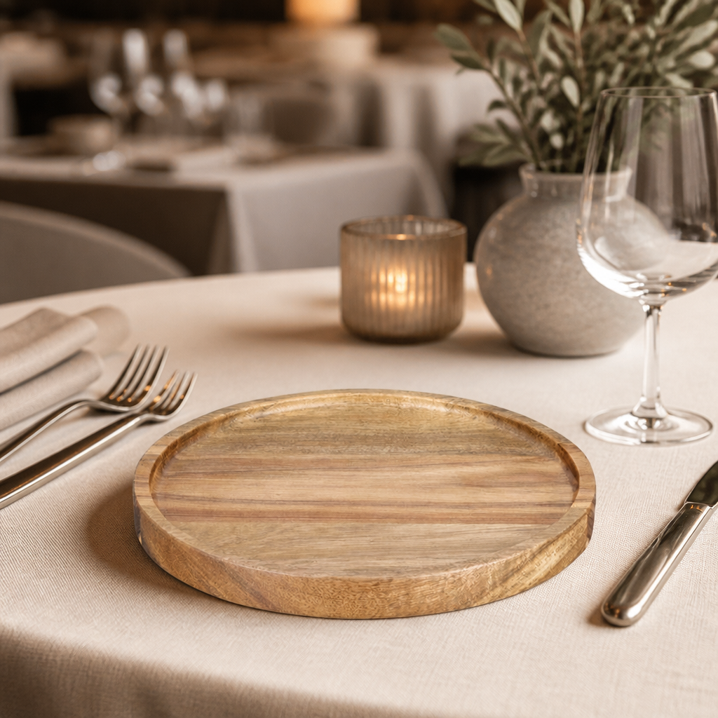 Commercial Acacia Round Plate 200mm Wooden Dinnerware