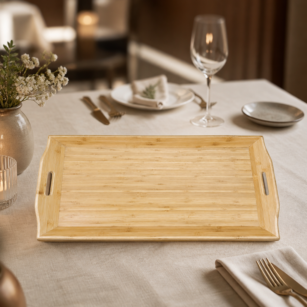 Eco-friendly bamboo rectangular serving tray 584x381mm