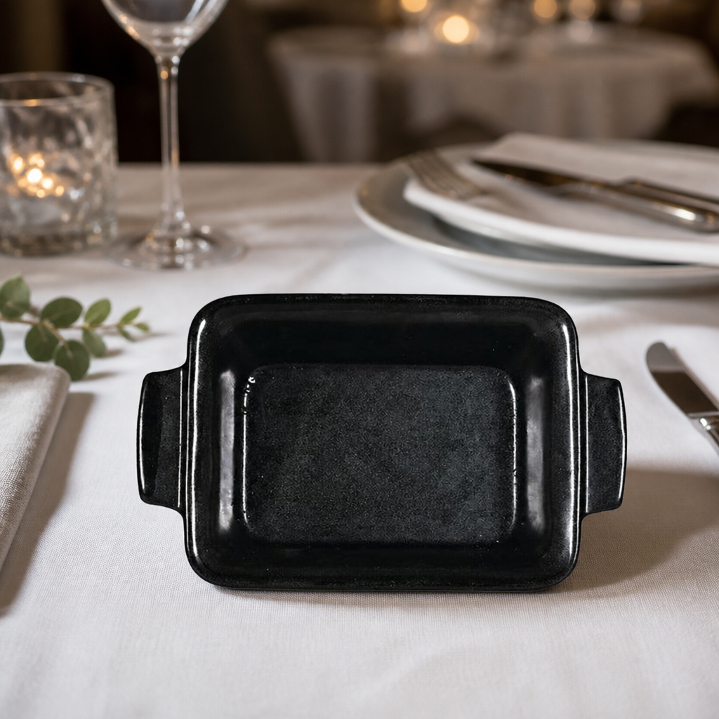 Commercial Black Igneous Stoneware Rectangle Dishes 170mm 6 Pack