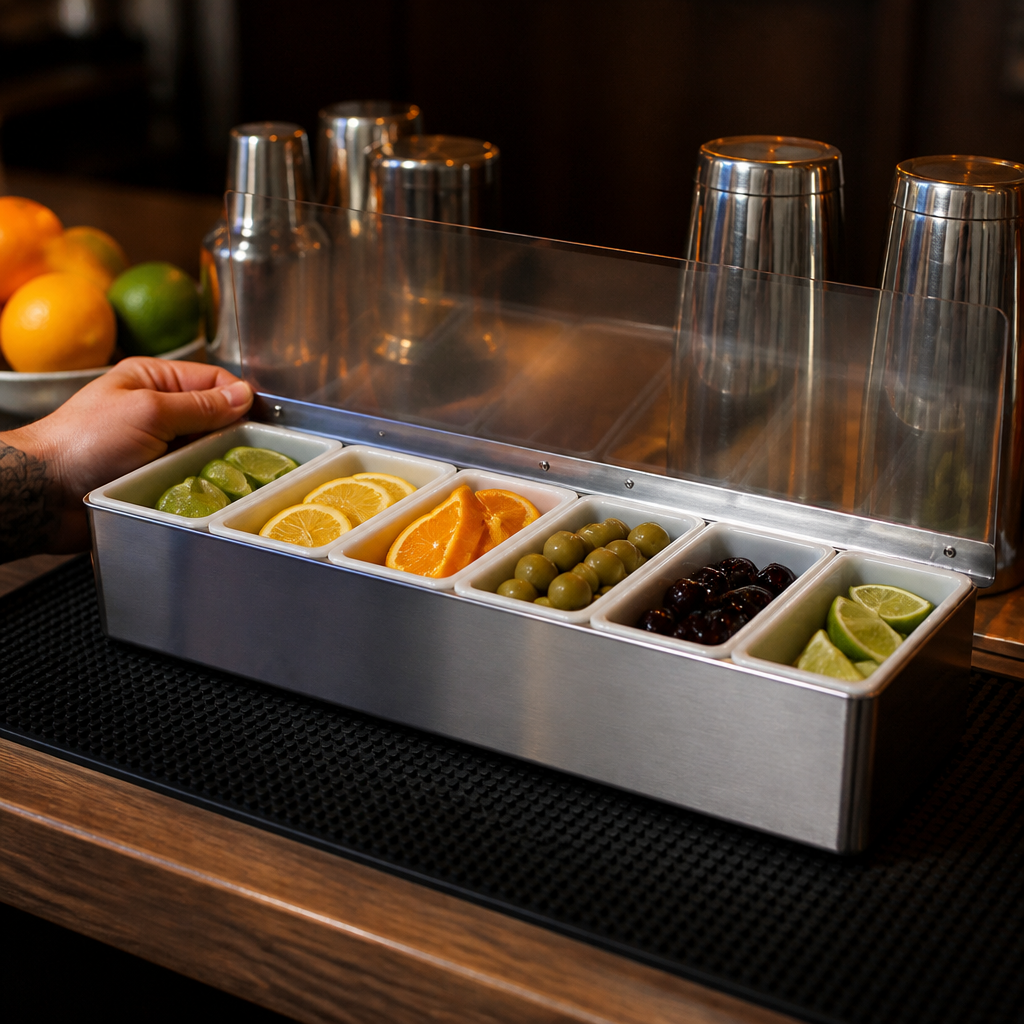 6 Compartment Condiment Holder in Stainless Steel