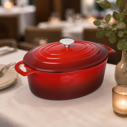 6Ltr Commercial Oval Cast Iron Casserole Dish in Red
