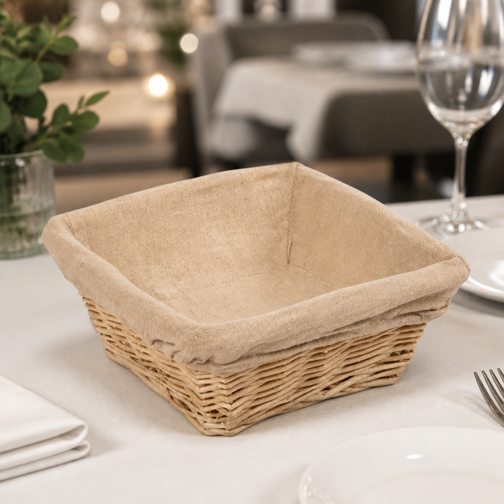 Commercial Wicker Square Serving Basket with Cloth Liner
