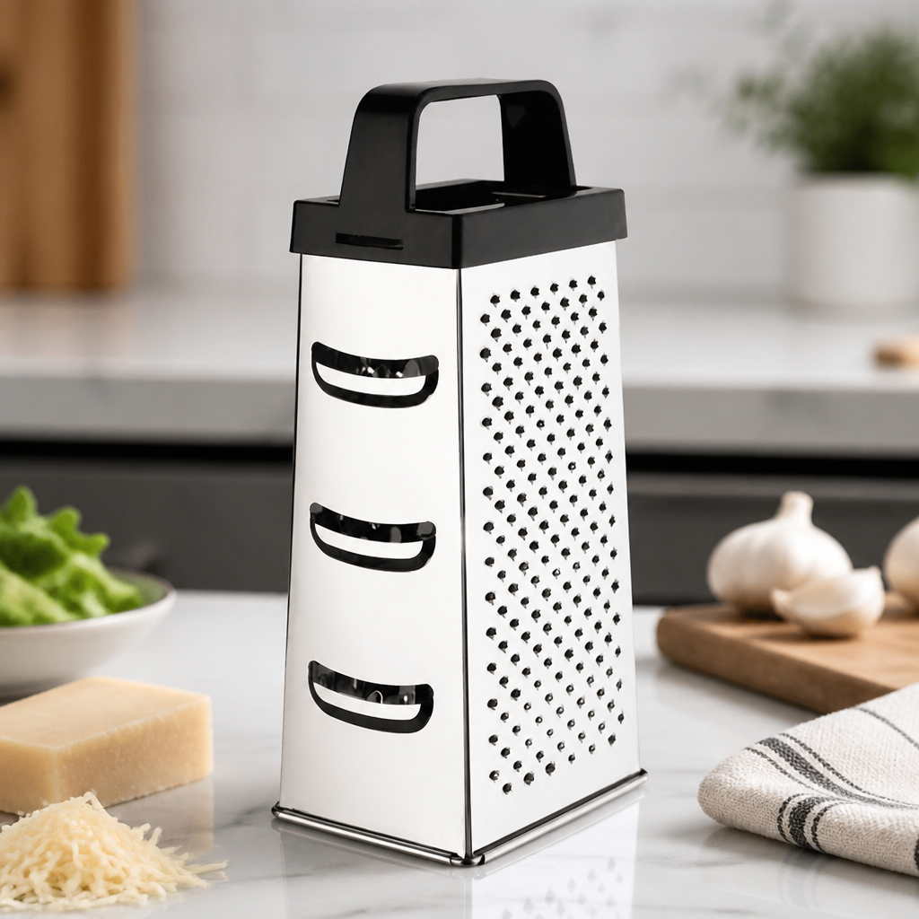 Commercial Stainless Steel Box Grater with Plastic Handle