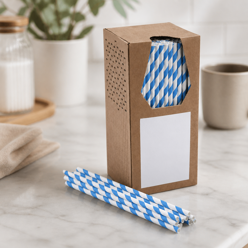 Blue and Striped Paper Straws 8 Inch 250 Pack Commercial