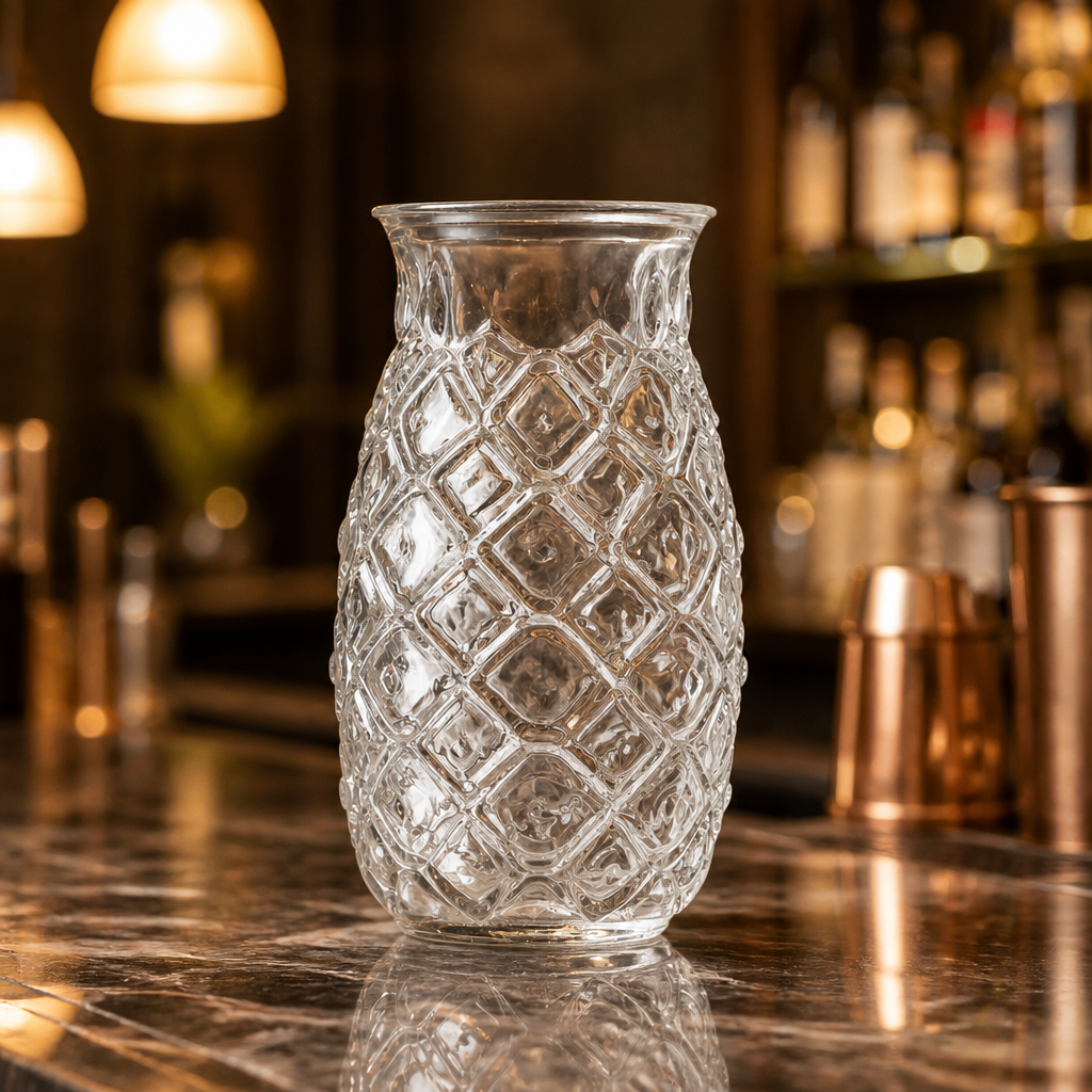 Set of 6 Tiki Cocktail Glasses with Pineapple Design