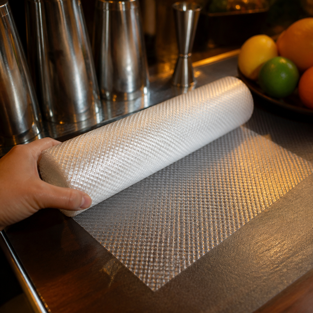 Clear Shelf Liner 610mm x 5000mm for glass storage
