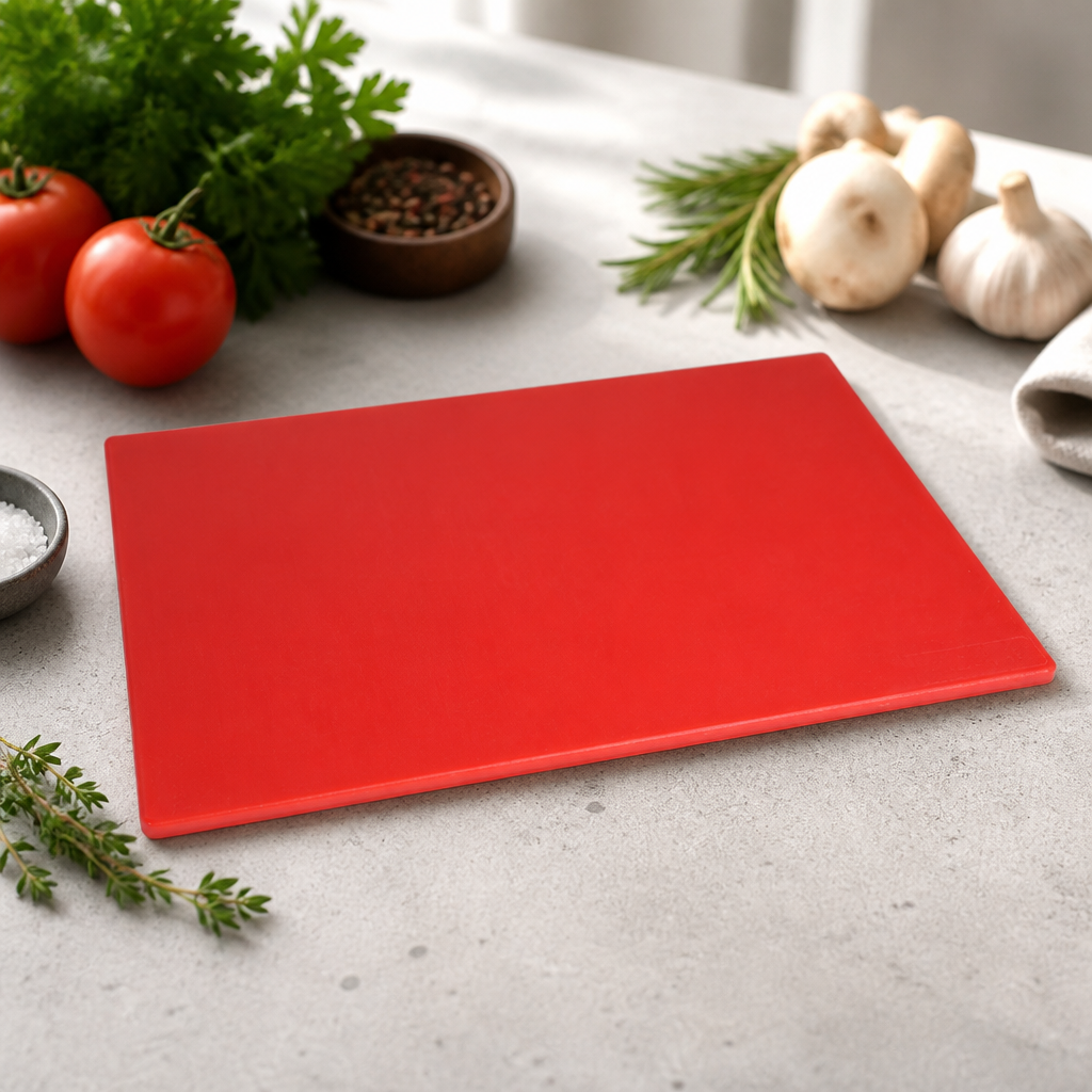 Red commercial antibacterial chopping board 450x300mm