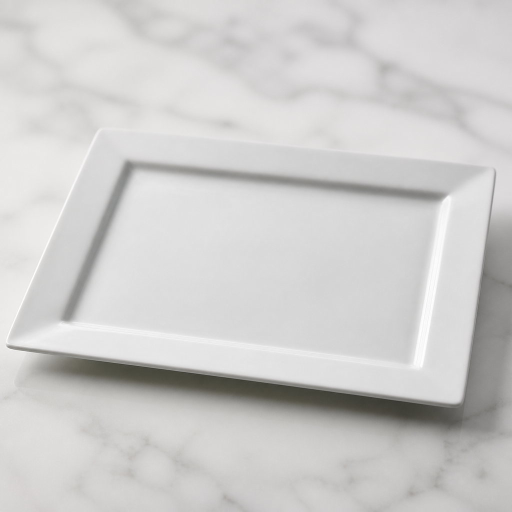 Commercial Wide Rim Rectangular Platter 400x295mm Porcelain