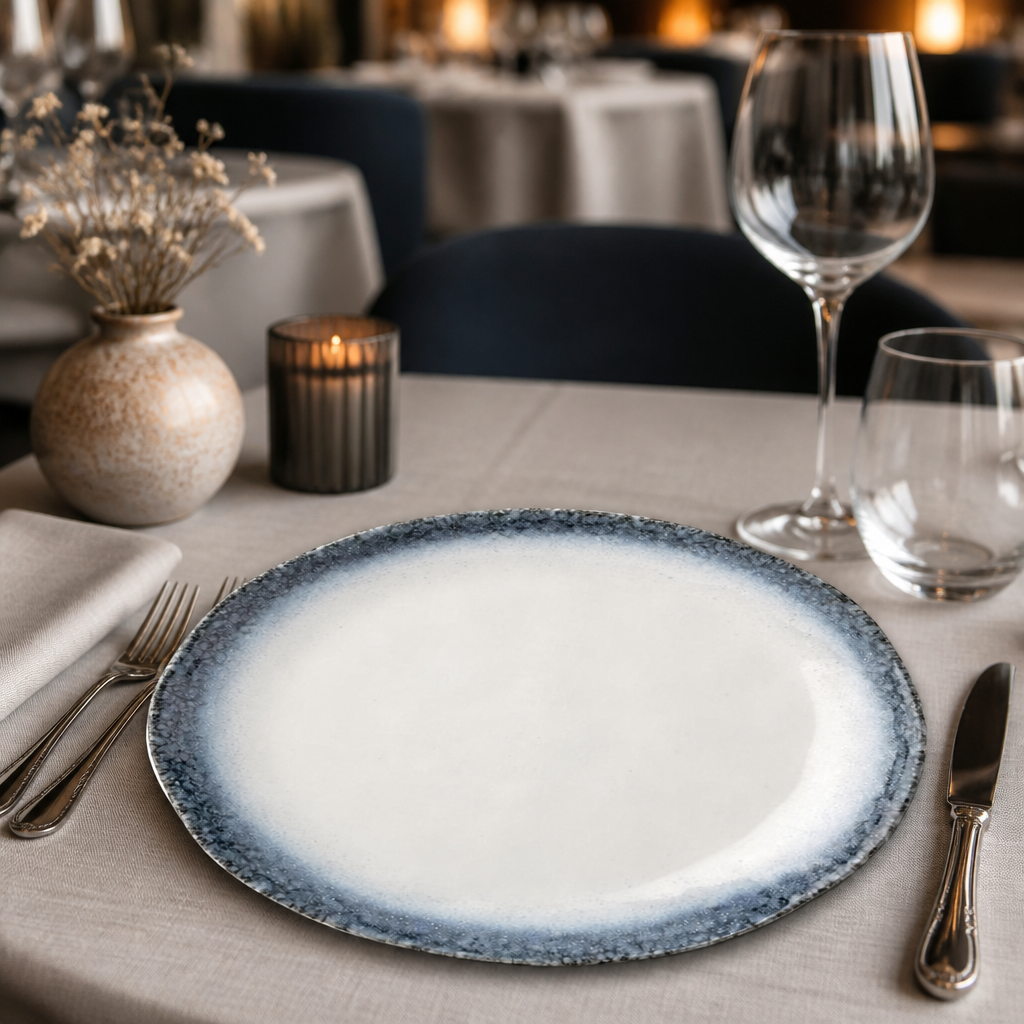 Commercial Mottled Blue Rim Plates 255mm - 12 Pack