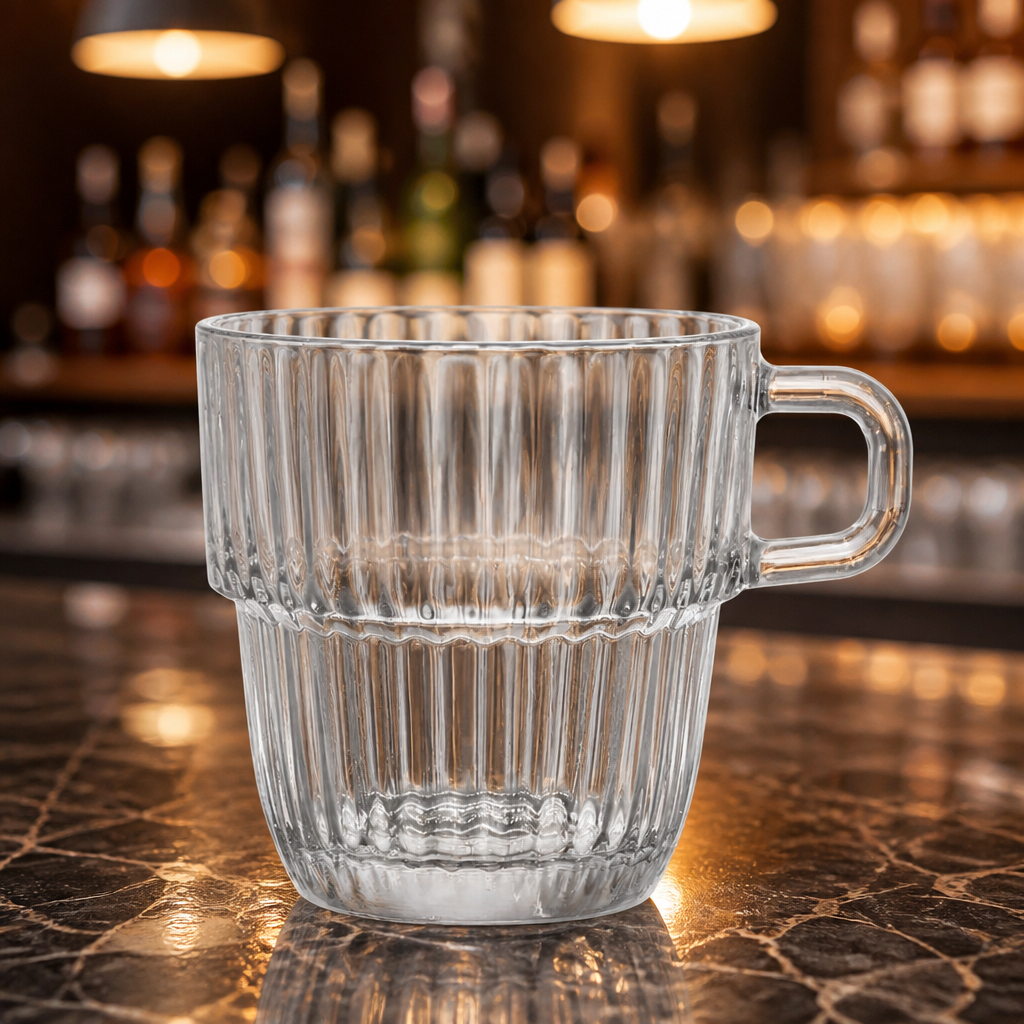 Set of 12 stackable 250ml glass tea cups