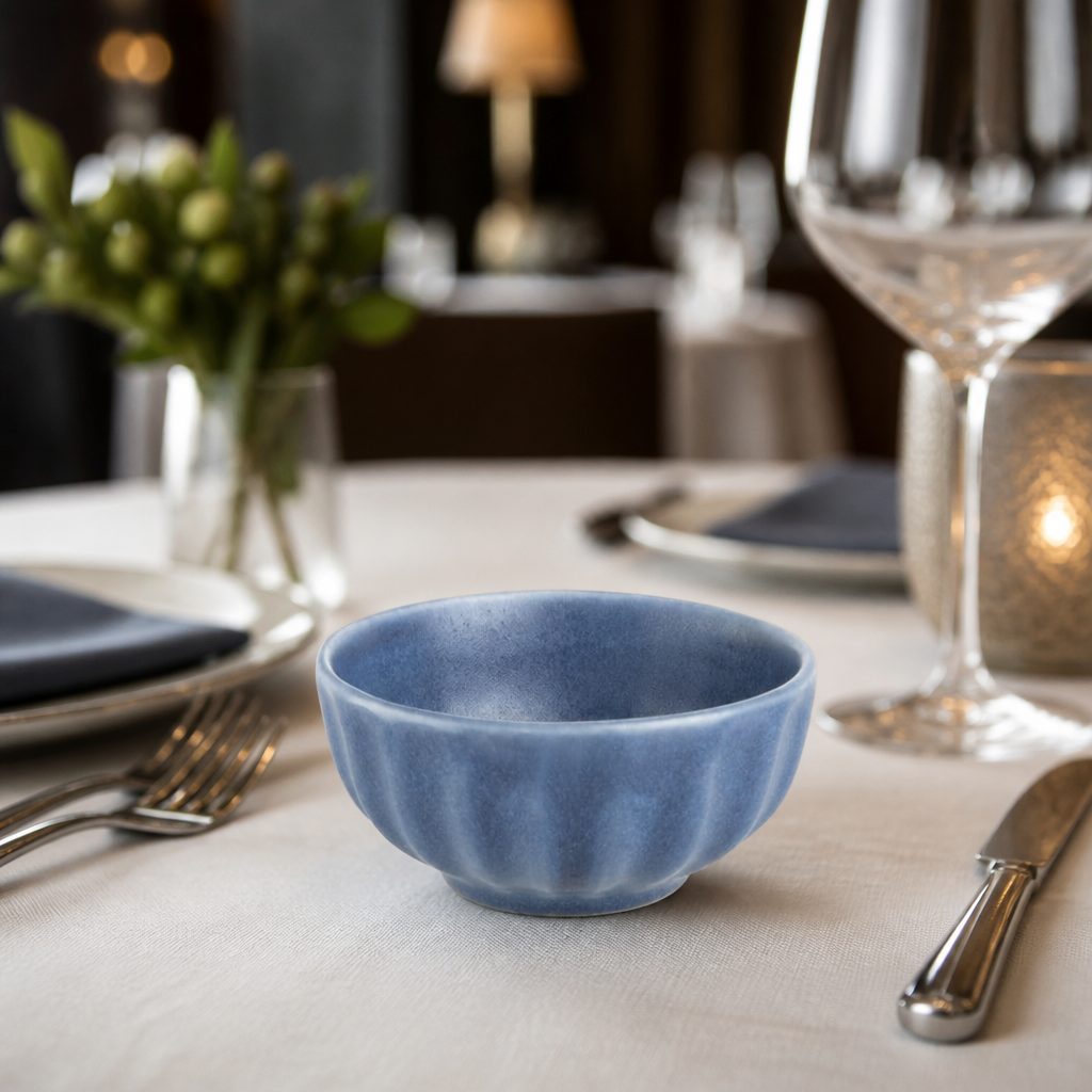 Commercial Deep Snack Bowls Blue 105mm Porcelain 12 Pack