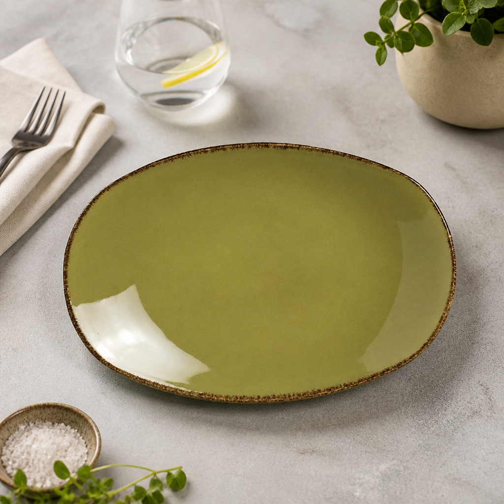 Commercial Porcelain Olive Spice Plates 255mm 24 Pack