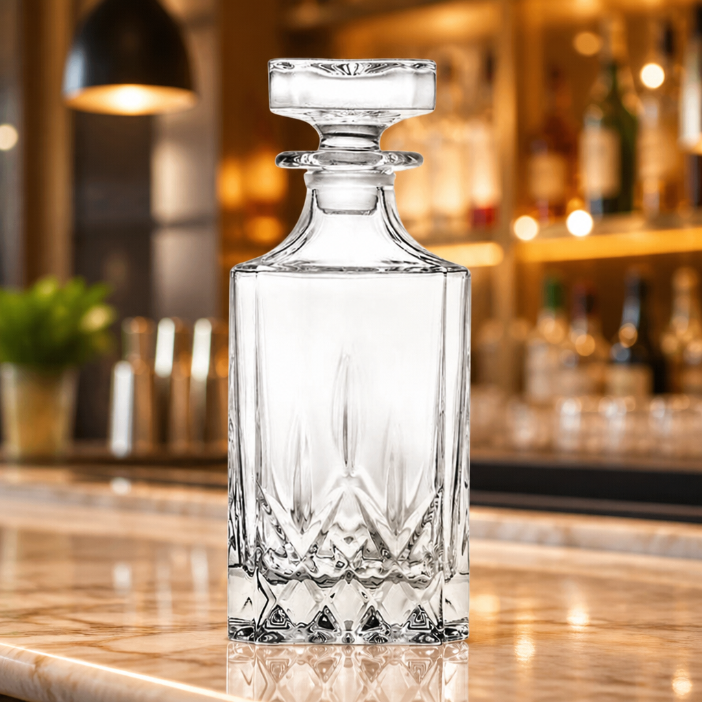 750ml Commercial Square Whisky Decanter Set of 4 Eco-Crystal