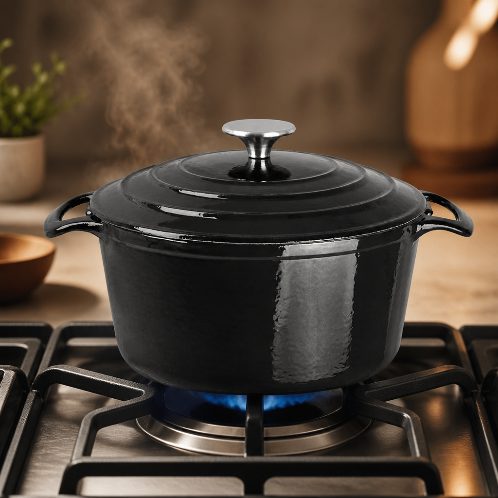 Commercial Cast Iron Round Casserole Dish 4Ltr Black