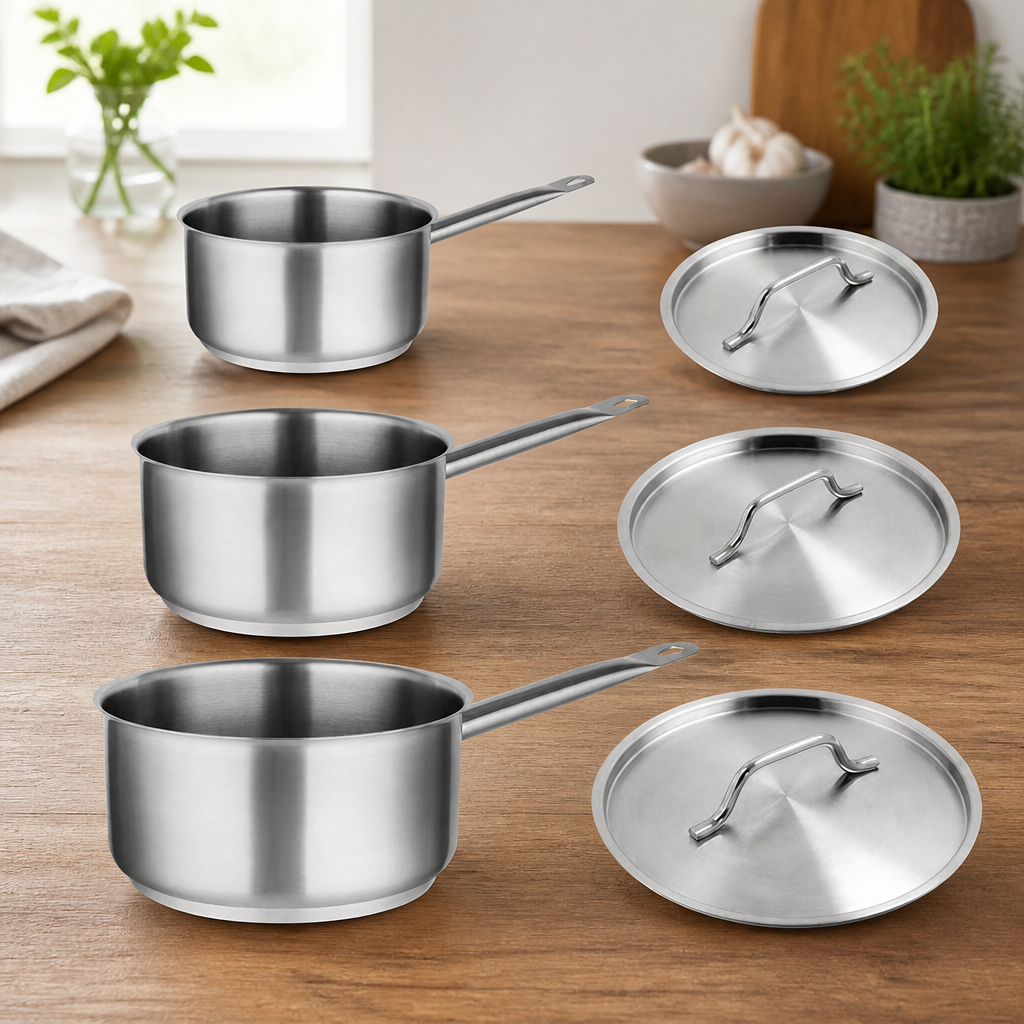 Commercial Stainless Steel Saucepan Set 3 Pack 900ml 1.5L 3L