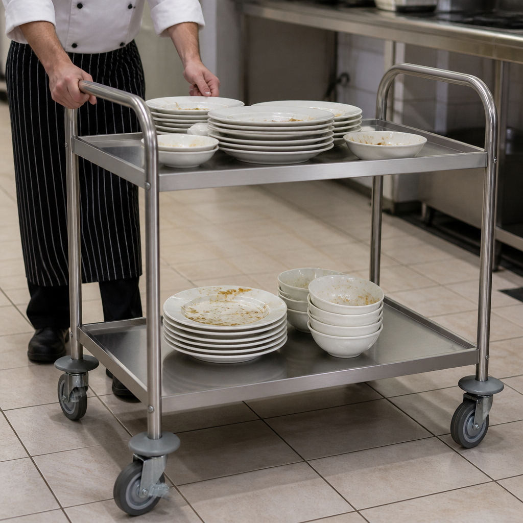 Medium Commercial Stainless Steel 2 Tier Clearing Trolley