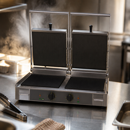 Double Ribbed Contact Grill 2x335x304mm Electric Commercial