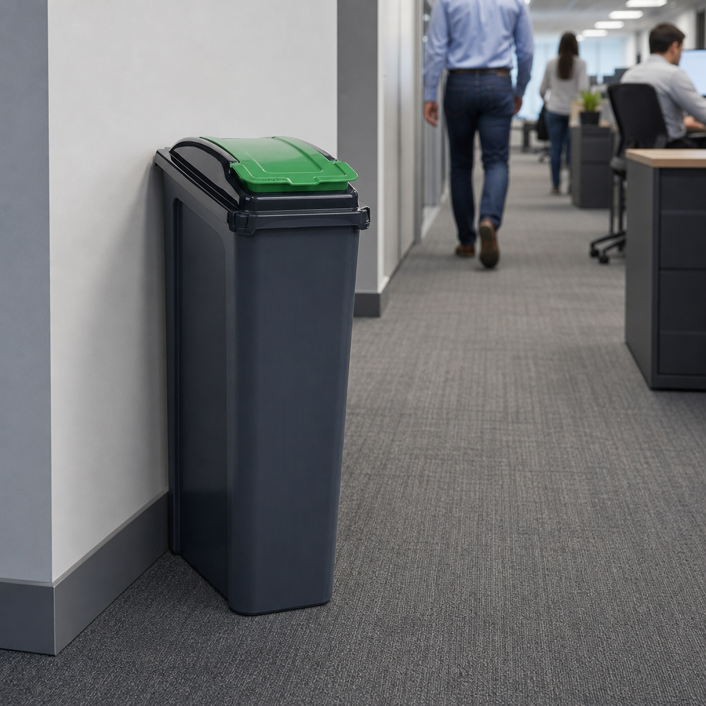 25 Litre Slim Recycling Bin with Green Lid