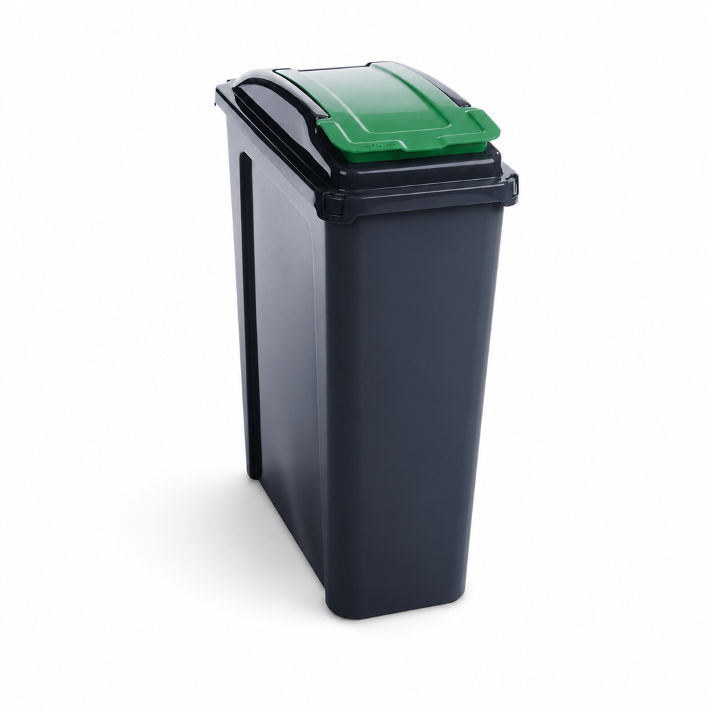 25 Litre Slim Recycling Bin with Green Lid