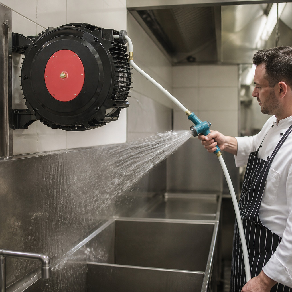 Wall Mounted Commercial Wash Down Hose Reel 15m Length